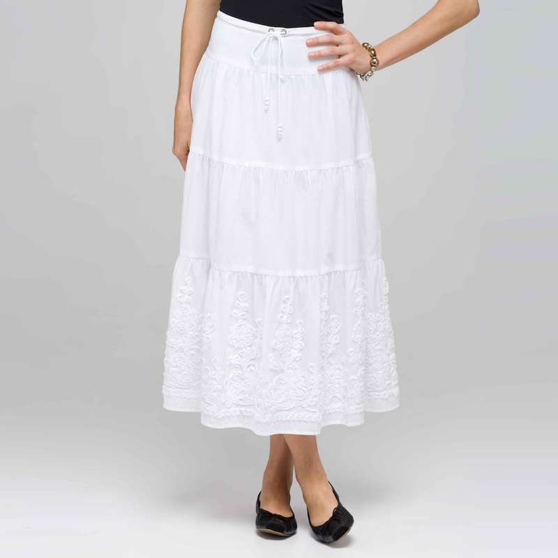 Long Tiered Skirt, White, large image number 0
